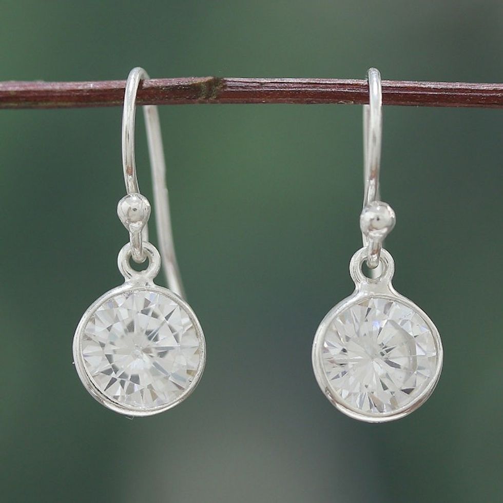 High-Polished 4-Carat Round Cubic Zirconia Dangle Earrings 'Sparkling Today'