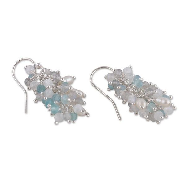 Alternate image for High-Polished Multi-Gemstone Cluster Earrings from India Fruits from the Celestial