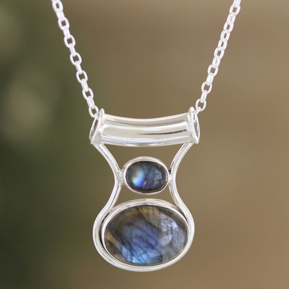 Sterling Silver Pendant Necklace with Natural Labradorite 'Simply Serene'