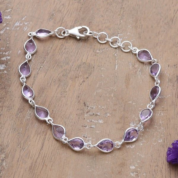 Alternate image for 9-Carat Faceted Amethyst Link Bracelet Crafted in India Sagacity Rain