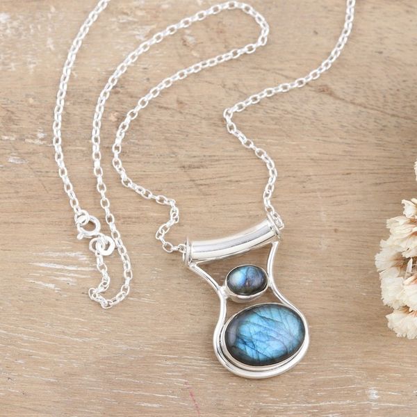 Alternate image for Sterling Silver Pendant Necklace with Natural Labradorite Simply Serene