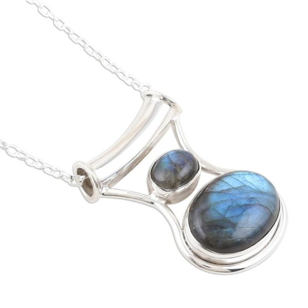 Alternate image for Sterling Silver Pendant Necklace with Natural Labradorite Simply Serene