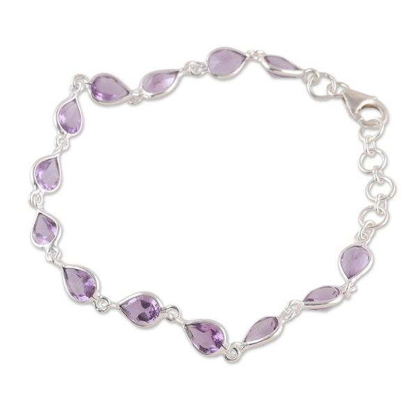 Alternate image for 9-Carat Faceted Amethyst Link Bracelet Crafted in India Sagacity Rain