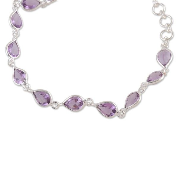 Alternate image for 9-Carat Faceted Amethyst Link Bracelet Crafted in India Sagacity Rain