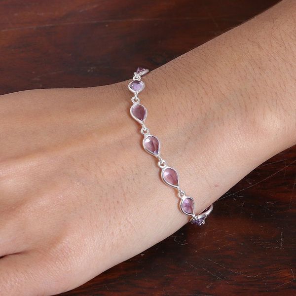 Alternate image for 9-Carat Faceted Amethyst Link Bracelet Crafted in India Sagacity Rain