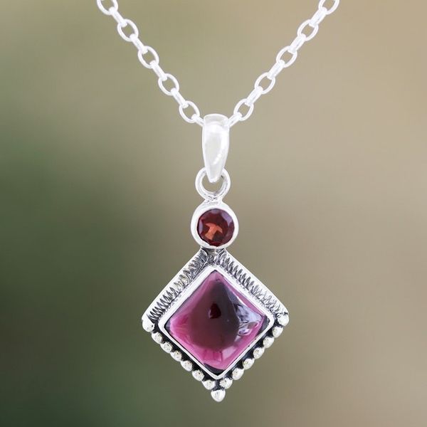 Alternate image for Hand Crafted Garnet and Sterling Silver Pendant Necklace Blissful Red