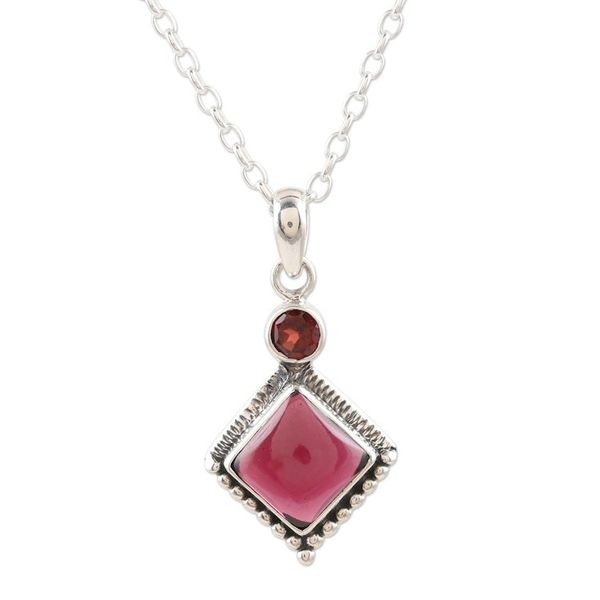 Alternate image for Hand Crafted Garnet and Sterling Silver Pendant Necklace Blissful Red