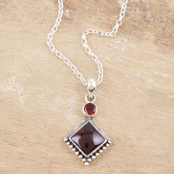 Alternate image for Hand Crafted Garnet and Sterling Silver Pendant Necklace Blissful Red