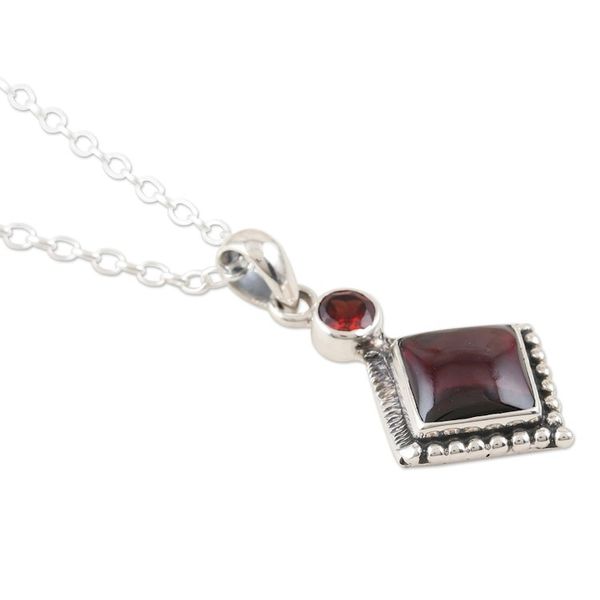 Alternate image for Hand Crafted Garnet and Sterling Silver Pendant Necklace Blissful Red