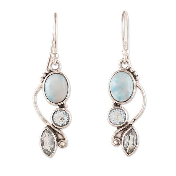 Alternate image for Faceted Three-Carat Blue Topaz and Larimar Dangle Earrings Sky Glamour