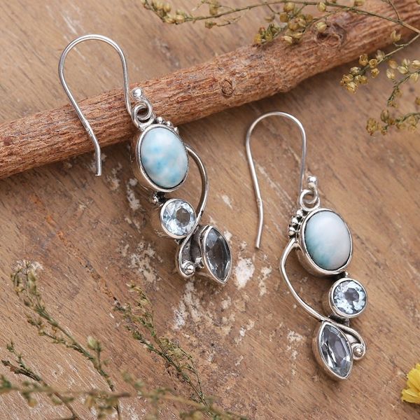 Alternate image for Faceted Three-Carat Blue Topaz and Larimar Dangle Earrings Sky Glamour