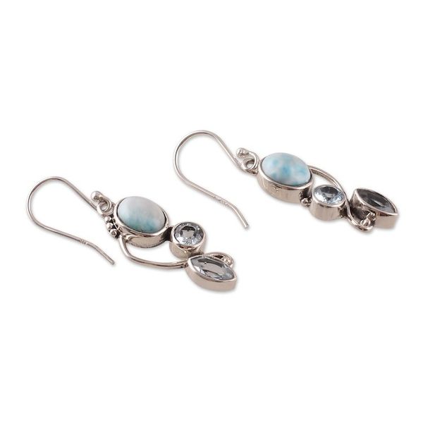 Alternate image for Faceted Three-Carat Blue Topaz and Larimar Dangle Earrings Sky Glamour