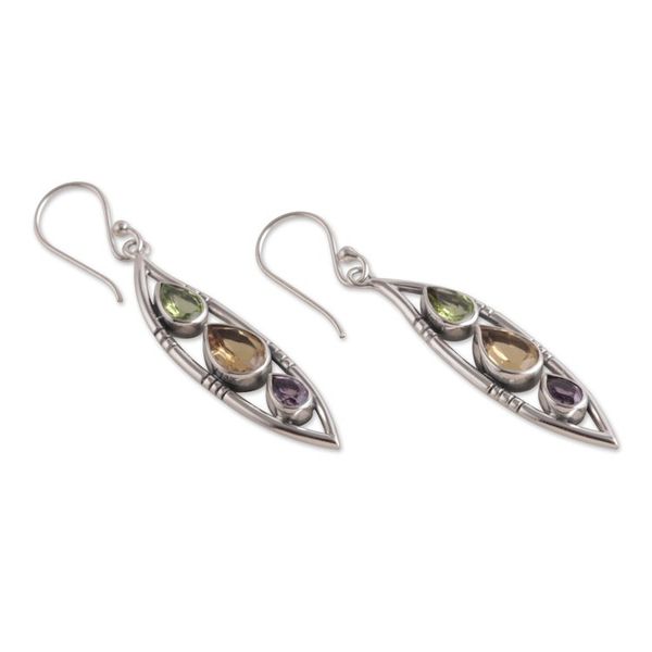 Alternate image for Leaf-Shaped 5-Carat Faceted Multi-Gemstone Dangle Earrings Precious Leaf