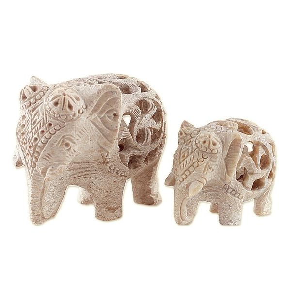 Alternate image for Jali-Themed 2-Piece Carved Soapstone Elephant Sculpture Set Elephant Bonds