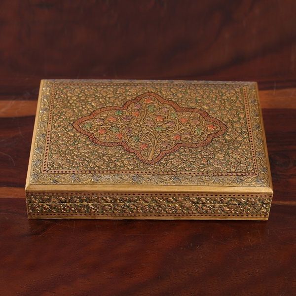 Alternate image for Classic Leafy-Patterned Golden Papier Mache Decorative Box Sylvan Glory