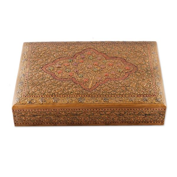 Alternate image for Classic Leafy-Patterned Golden Papier Mache Decorative Box Sylvan Glory
