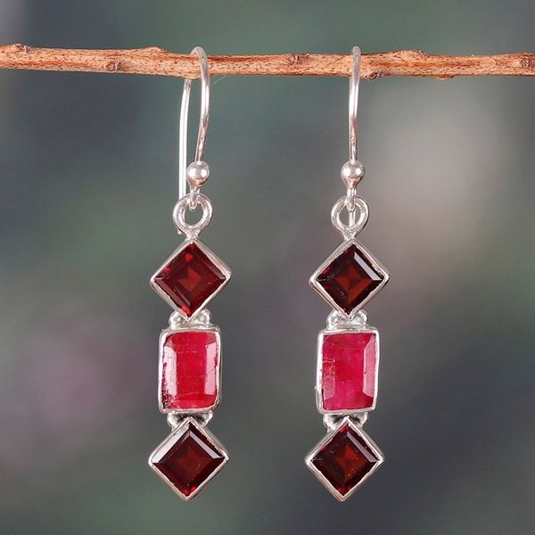Alternate image for Faceted Five-Carat Garnet and Carnelian Dangle Earrings Courageous Passionate