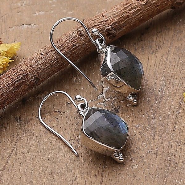 Alternate image for Sterling Silver Dangle Earrings with 33-Carat Labradorite Evening Kiss