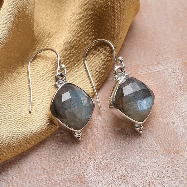 Alternate image for Sterling Silver Dangle Earrings with 33-Carat Labradorite Evening Kiss