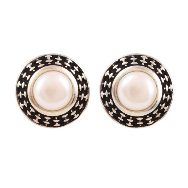 Alternate image for Cultured Pearl Sterling Silver Button Earrings from India Peace Appeal