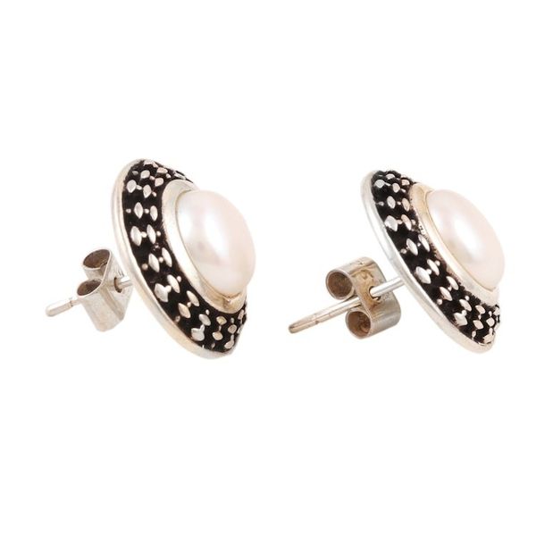Alternate image for Cultured Pearl Sterling Silver Button Earrings from India Peace Appeal
