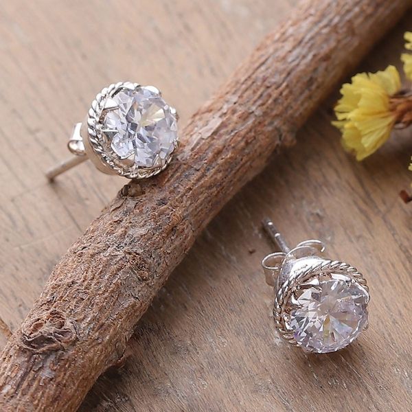 Alternate image for Polished Cubic Zirconia Sterling Silver Stud Earrings Chic Sparkle