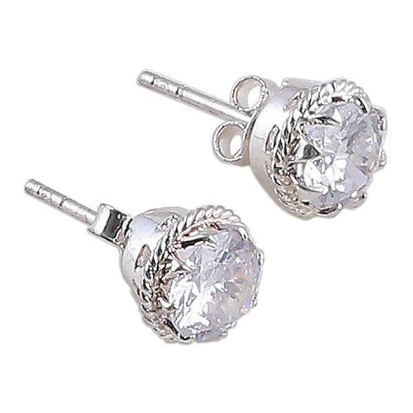Alternate image for Polished Cubic Zirconia Sterling Silver Stud Earrings Chic Sparkle