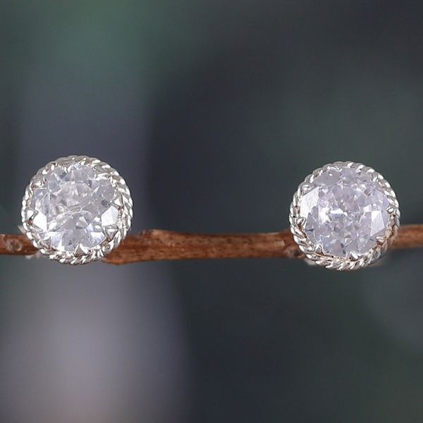 Alternate image for Polished Cubic Zirconia Sterling Silver Stud Earrings Chic Sparkle