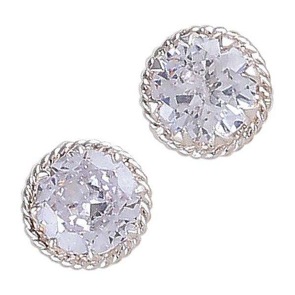Alternate image for Polished Cubic Zirconia Sterling Silver Stud Earrings Chic Sparkle