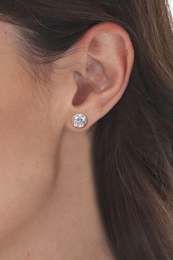 Alternate image for Polished Cubic Zirconia Sterling Silver Stud Earrings Chic Sparkle