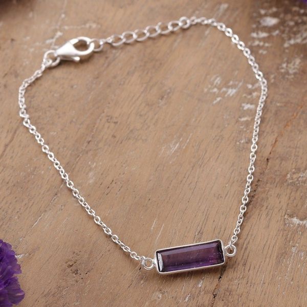 Alternate image for Three-Carat Faceted Amethyst Pendant Bracelet from India Elegant Prism