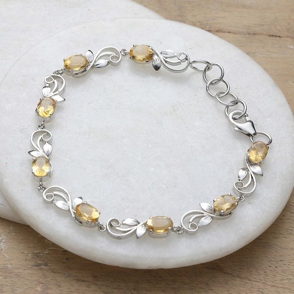 Alternate image for Rhodium-Plated and Eight-Carat Natural Citrine Link Bracelet Joyous Shimmer