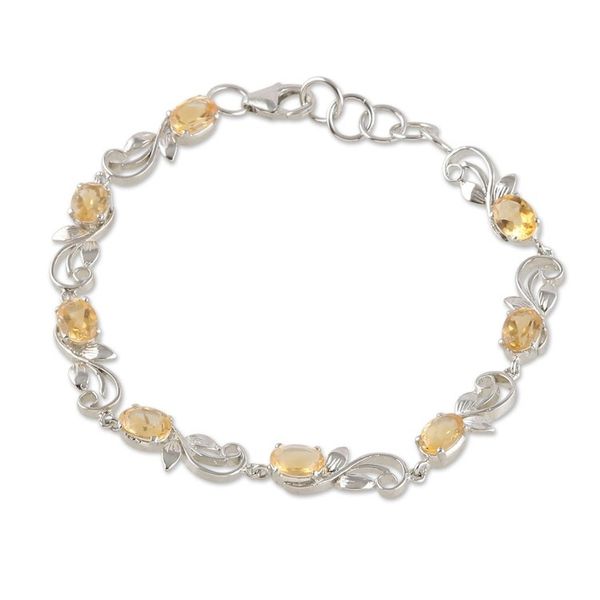 Alternate image for Rhodium-Plated and Eight-Carat Natural Citrine Link Bracelet Joyous Shimmer