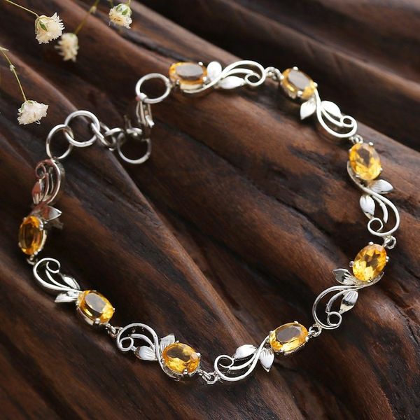 Alternate image for Rhodium-Plated and Eight-Carat Natural Citrine Link Bracelet Joyous Shimmer