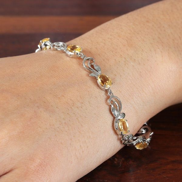Alternate image for Rhodium-Plated and Eight-Carat Natural Citrine Link Bracelet Joyous Shimmer