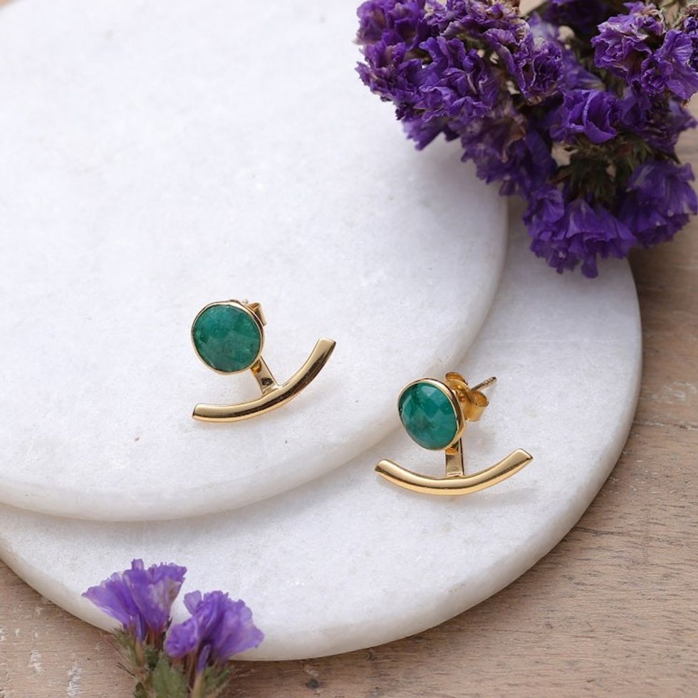High-Polished 18k Gold-Plated 4-Carat Beryl Button Earrings 'Cradle of Joy'
