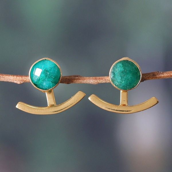Alternate image for High-Polished 18k Gold-Plated 4-Carat Beryl Button Earrings Cradle of Joy
