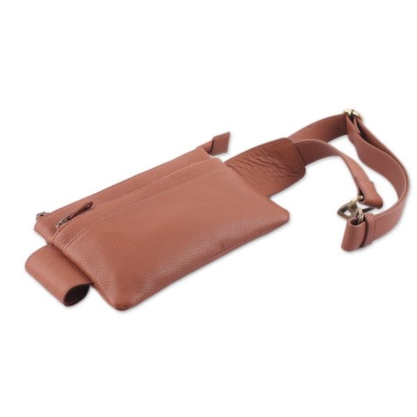 Alternate image for Brown Leather Fanny Pack with 2 Zippered Compartments Handy Traveler