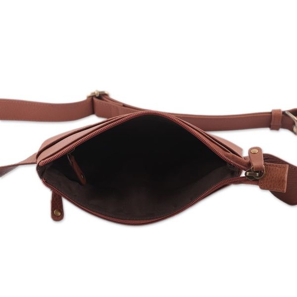 Alternate image for Brown Leather Fanny Pack with 2 Zippered Compartments Handy Traveler