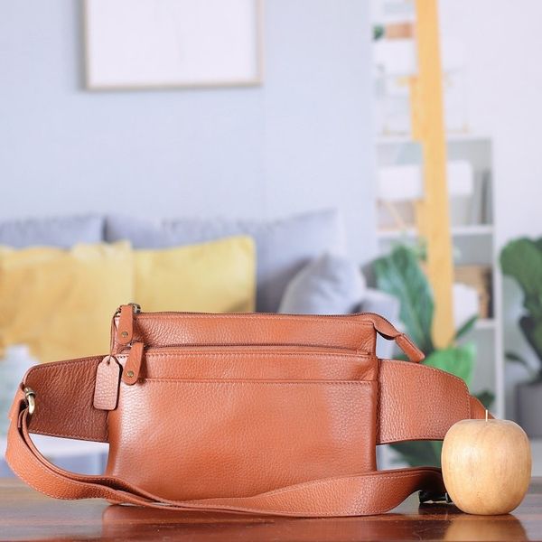 Alternate image for Brown Leather Fanny Pack with 2 Zippered Compartments Handy Traveler