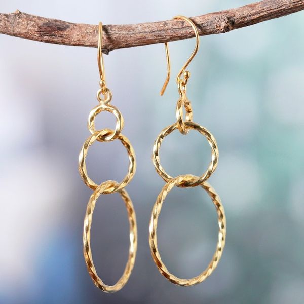 Alternate image for 22k Gold-Plated Sterling Silver Loop Dangle Earrings Golden Loop