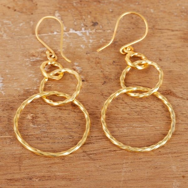 Alternate image for 22k Gold-Plated Sterling Silver Loop Dangle Earrings Golden Loop
