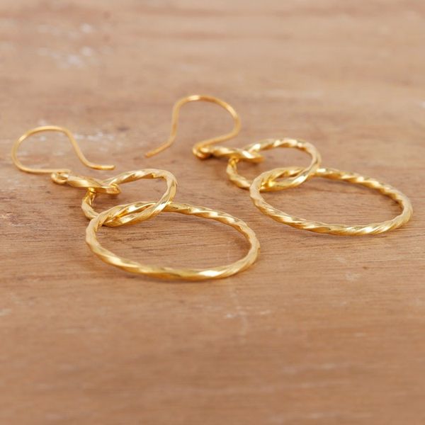Alternate image for 22k Gold-Plated Sterling Silver Loop Dangle Earrings Golden Loop