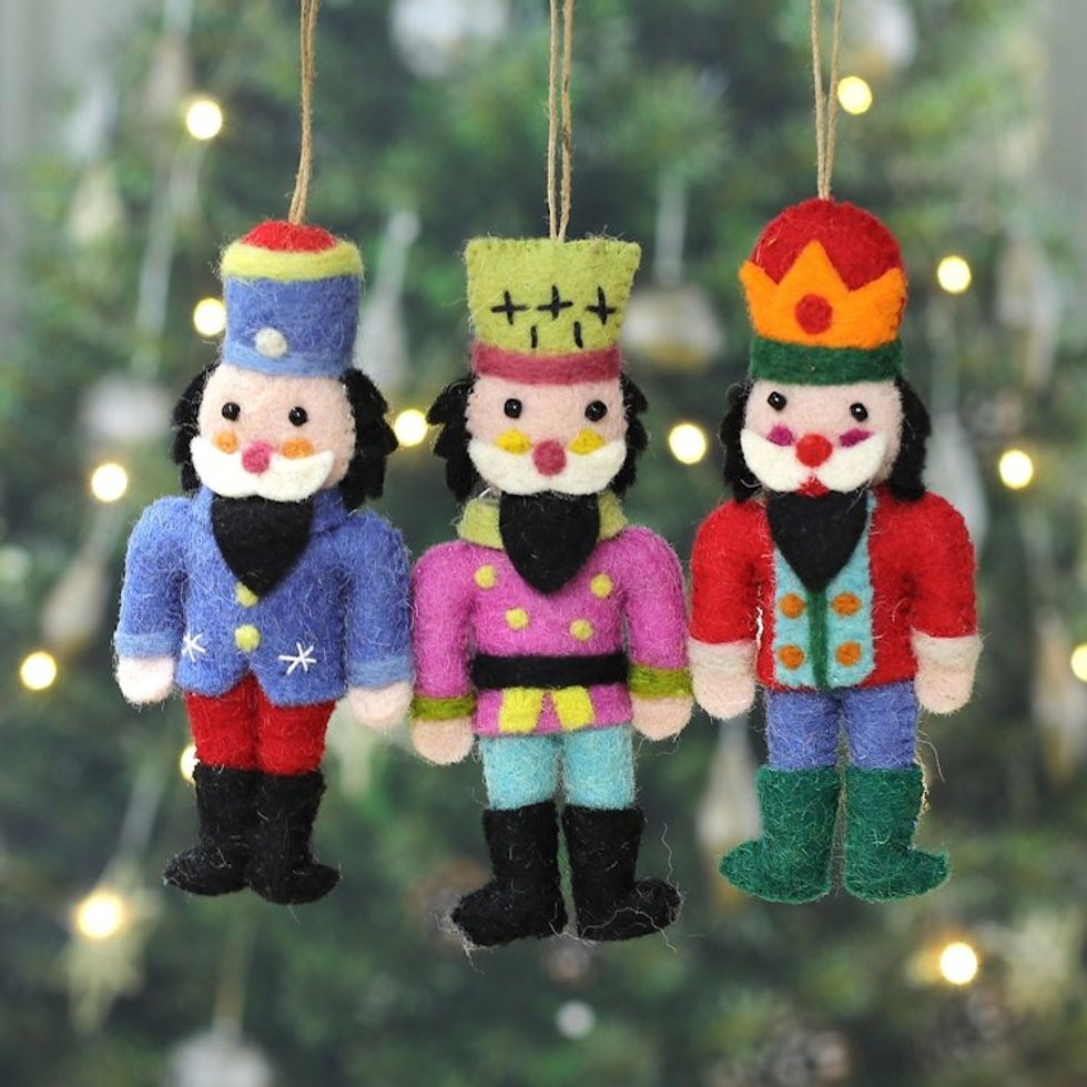 Christmas Nutcracker-Themed 3-Piece Wool Felt Ornament Set 'Festive Nutcrackers'