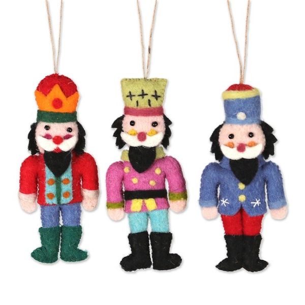 Alternate image for Christmas Nutcracker-Themed 3-Piece Wool Felt Ornament Set Festive Nutcrackers