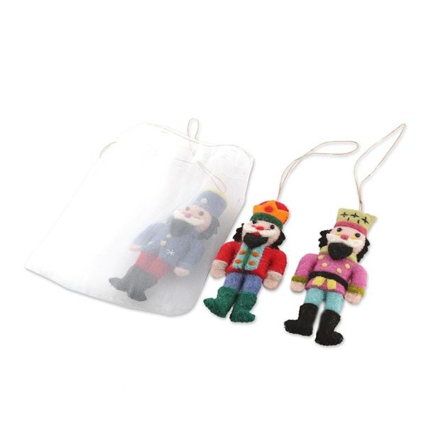 Alternate image for Christmas Nutcracker-Themed 3-Piece Wool Felt Ornament Set Festive Nutcrackers