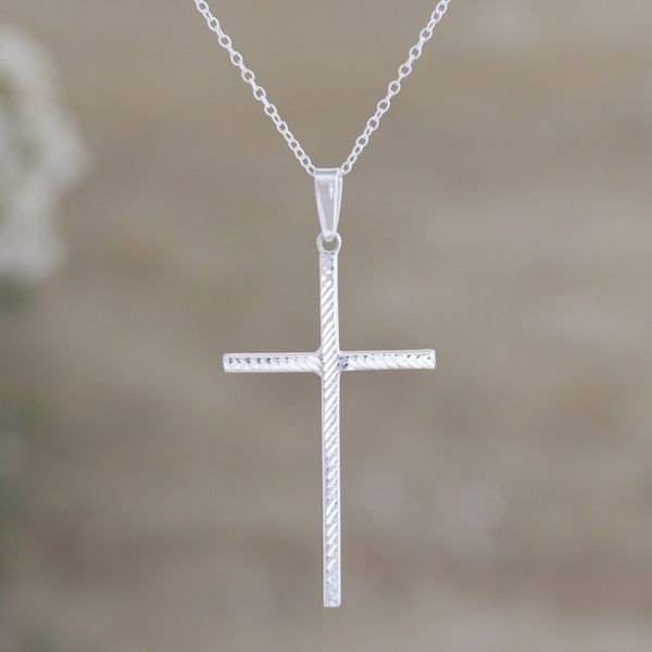 Alternate image for Sterling Silver Cross Pendant Necklace Crafted in India Luminous Hope
