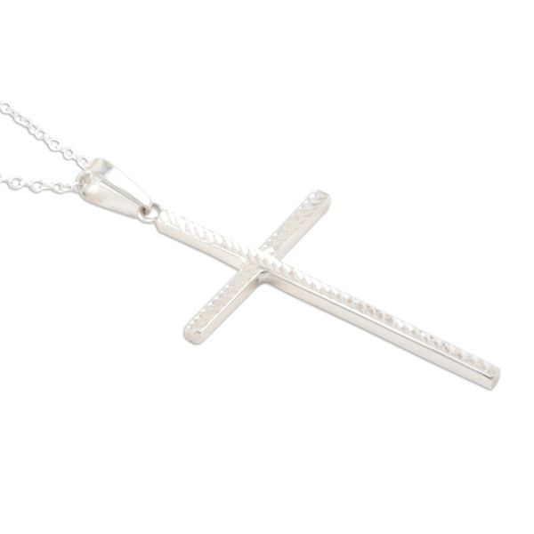 Alternate image for Sterling Silver Cross Pendant Necklace Crafted in India Luminous Hope