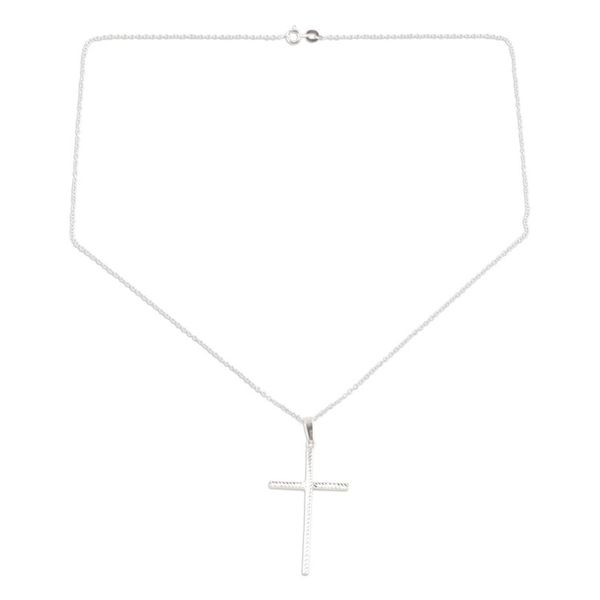 Alternate image for Sterling Silver Cross Pendant Necklace Crafted in India Luminous Hope