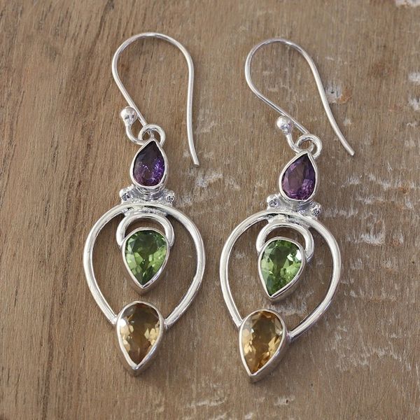 Alternate image for 4-Carat Multi-Gemstone Dangle Earrings in a Polished Finish Fantasy Fusion